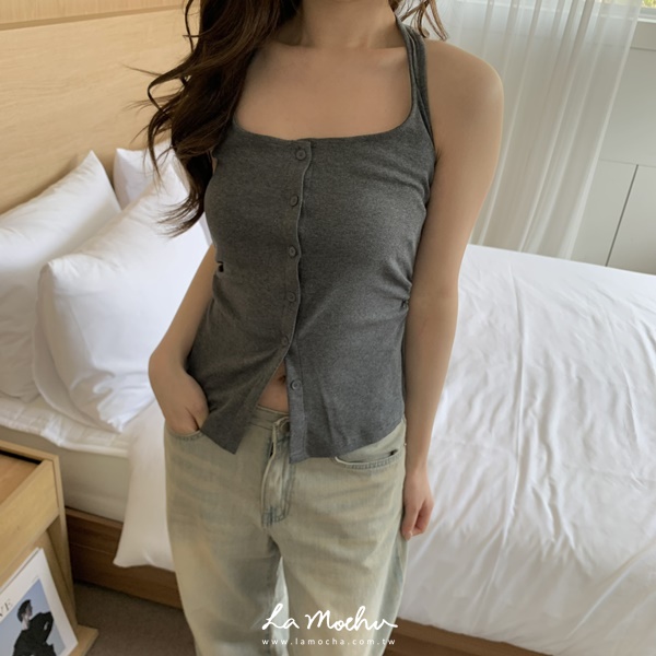 繞領排扣美背棉質背心(闆娘.花花清單)